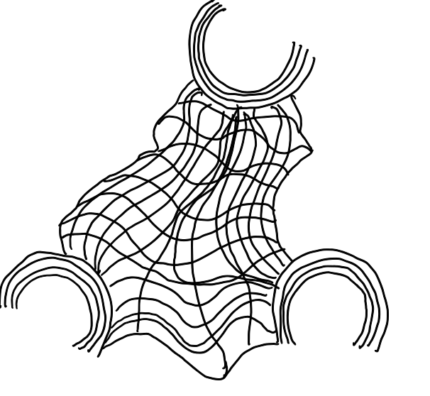 A wireframe hypercube intersecting a topology boundary